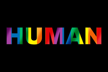 Human lgbt equality symbol lettering on black background. T-shirt poster design concept and diversity freedom idea