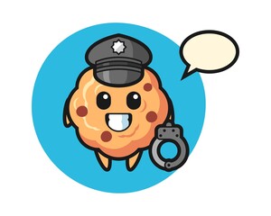 Cartoon mascot of chocolate chip cookie as a police
