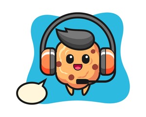 Cartoon mascot of chocolate chip cookie as a customer service