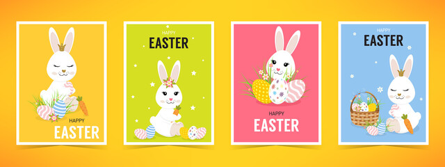 Set of Easter gift cards with cute rabbits.