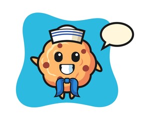 Character mascot of chocolate chip cookie as a sailor man