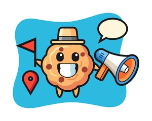 Character cartoon of chocolate chip cookie as a tour guide
