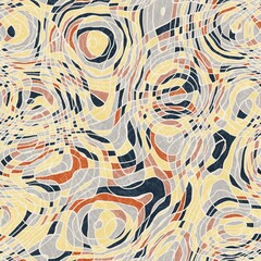 Seamless abstract line geo pattern for print. High quality illustration. Wavy lines resembling topographical maps overlaid and then filled for a modern attractive abstract textured surface design.
