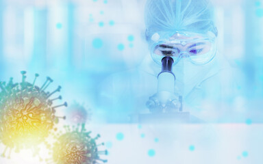 Scientist  use microscope for researchCoronavirus covid-19 sample test with by biochemical  and ...