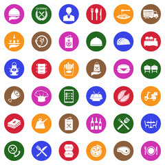 Catering Icons. White Flat Design In Circle. Vector Illustration.