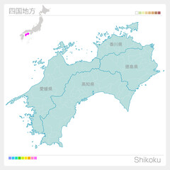 四国地方の地図・Shikoku（市町村・区分け）