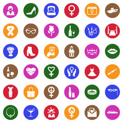 Woman Icons. White Flat Design In Circle. Vector Illustration.