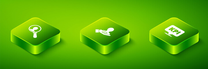 Set Isometric Hand for search a people, Key performance indicator and Magnifying glass icon. Vector.