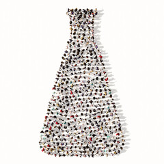 Concept or conceptual large gathering  of people forming an image of a medicine vial on white background. A 3d illustration metaphor for science, pharmaceutical, health, vaccination and immunization