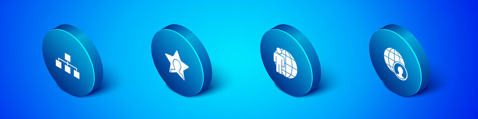 Set Isometric Hierarchy organogram chart, Head hunting, Globe and people and icon. Vector.