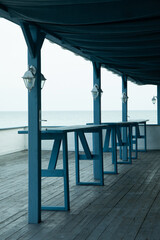 Restaurant with a wood counter on the seaside