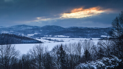 Hills near Bolków, Lower Silesia, Poland in the winter scenery