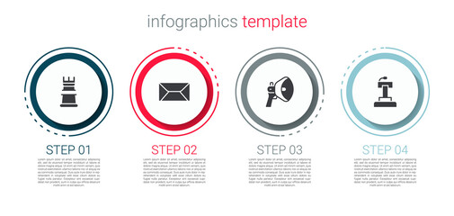 Set Business strategy, Envelope, Megaphone and Stage stand or tribune. Business infographic template. Vector.