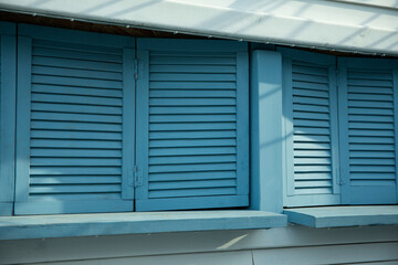Closed wooden bar counter in restaurant outdoor