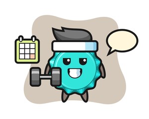 bottle cap mascot cartoon doing fitness with dumbbell