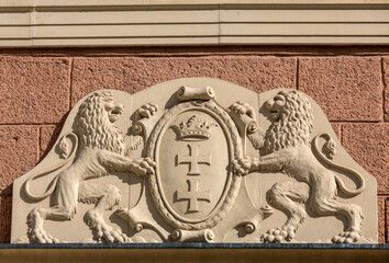 The large coat of arms of the city of Gdansk, Pomerania, Poland