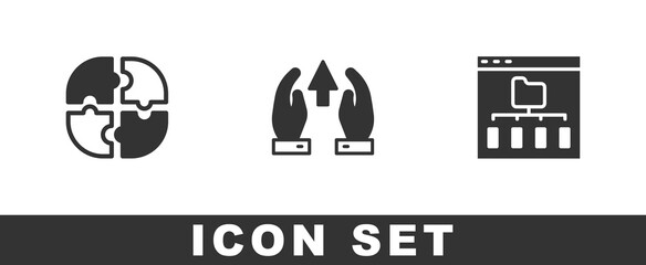 Set Piece of puzzle, Growth chart and progress and Browser files icon. Vector.