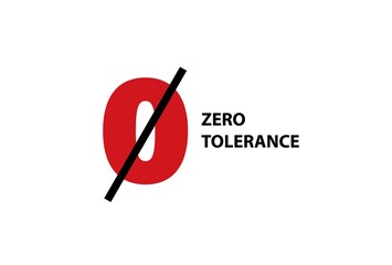 Zero tolerance clipart. Red symbol discrimination crossed out with black line violence.
