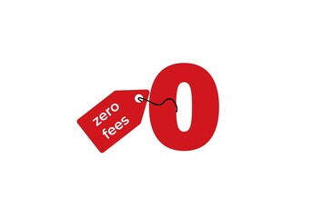 Zero fees clipart. Red marketing and giveaway symbol with special business offer.