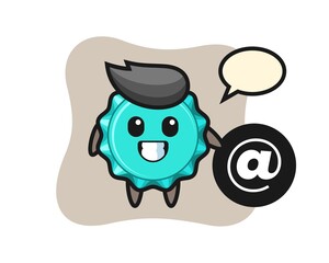 Cartoon Illustration of bottle cap standing beside the At symbol
