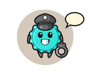 Naklejka premium Cartoon mascot of bottle cap as a police