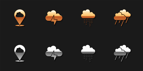 Set Location cloud, Storm, Cloud with rain and icon. Vector.
