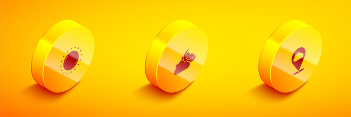 Set Isometric Sun, Cloud with moon and Location cloud icon. Vector.