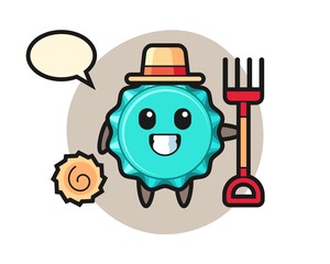 Naklejka premium Mascot character of bottle cap as a farmer