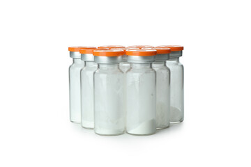 Vials with powder vaccine isolated on white background
