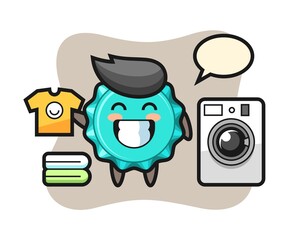 Mascot cartoon of bottle cap with washing machine