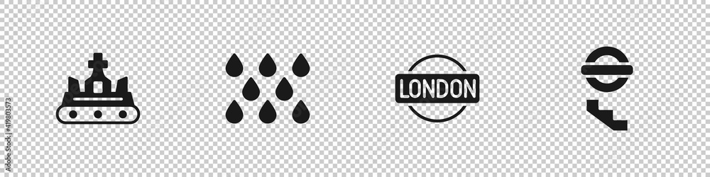 Wall mural Set British crown, Water drop, London sign and underground icon. Vector.