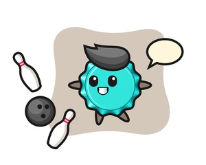 Character cartoon of bottle cap is playing bowling