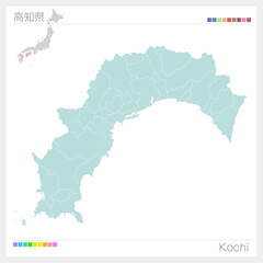 高知県の地図・Kochi （市町村・区分け）