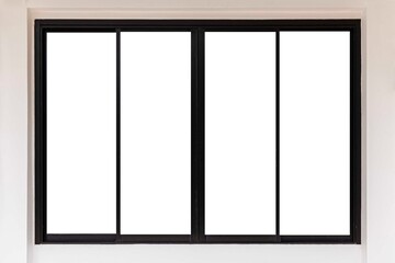 Black sliding aluminum window frame and white cement wall