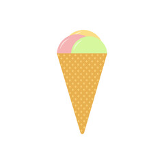 Vector ice cream waffle roll on white isolated background. Flat design. For various purposes of design.