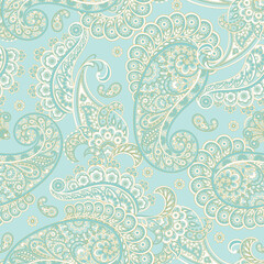 Floral vintage background with paisley ornament. Seamless vector pattern