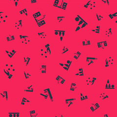 Set Striker attraction with hammer, Home stereo two speakers, Juggling ball and Bottles on seamless pattern. Vector.