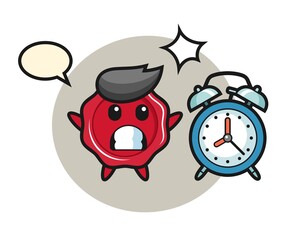 Cartoon illustration of sealing wax is surprised with a giant alarm clock
