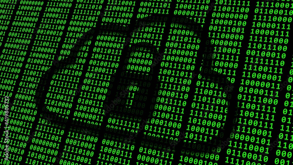 Poster data security concept - symbol of a closed padlock in a cloud over green binary code on black backgr