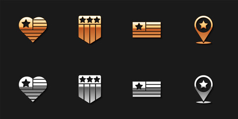 Set USA Independence day, Shield with stars, American flag and icon. Vector.