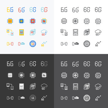 6G 6th Generation Network Wireless Speed. Flat Vector Icon For Apps And Websites