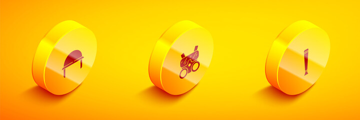 Set Isometric Military helmet, Gas mask and Police rubber baton icon. Vector.