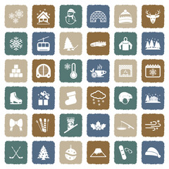 Winter Icons. Grunge Color Flat Design. Vector Illustration.
