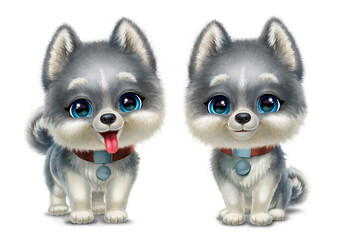 cute husky puppies isolated on white background © Antracit