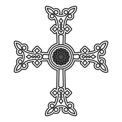 vector icon with ancient Armenian symbol Khachkar. Armenian cross stone for your project