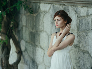 Woman in white dress decoration nature traditional clothes summer