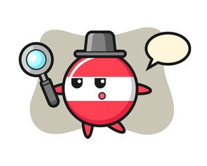 Austria flag badge cartoon character searching with a magnifying glass