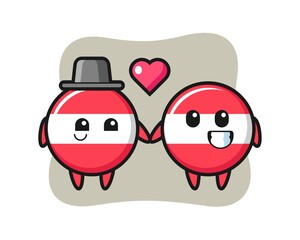 Austria flag badge cartoon character couple with fall in love gesture