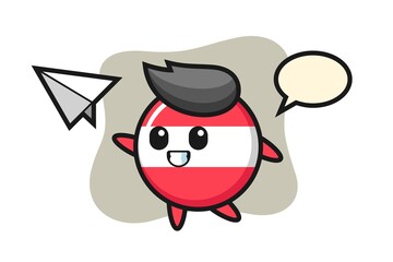 Austria flag badge cartoon character throwing paper airplane