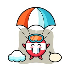 Obraz na płótnie Canvas Austria flag badge mascot cartoon is skydiving with happy gesture